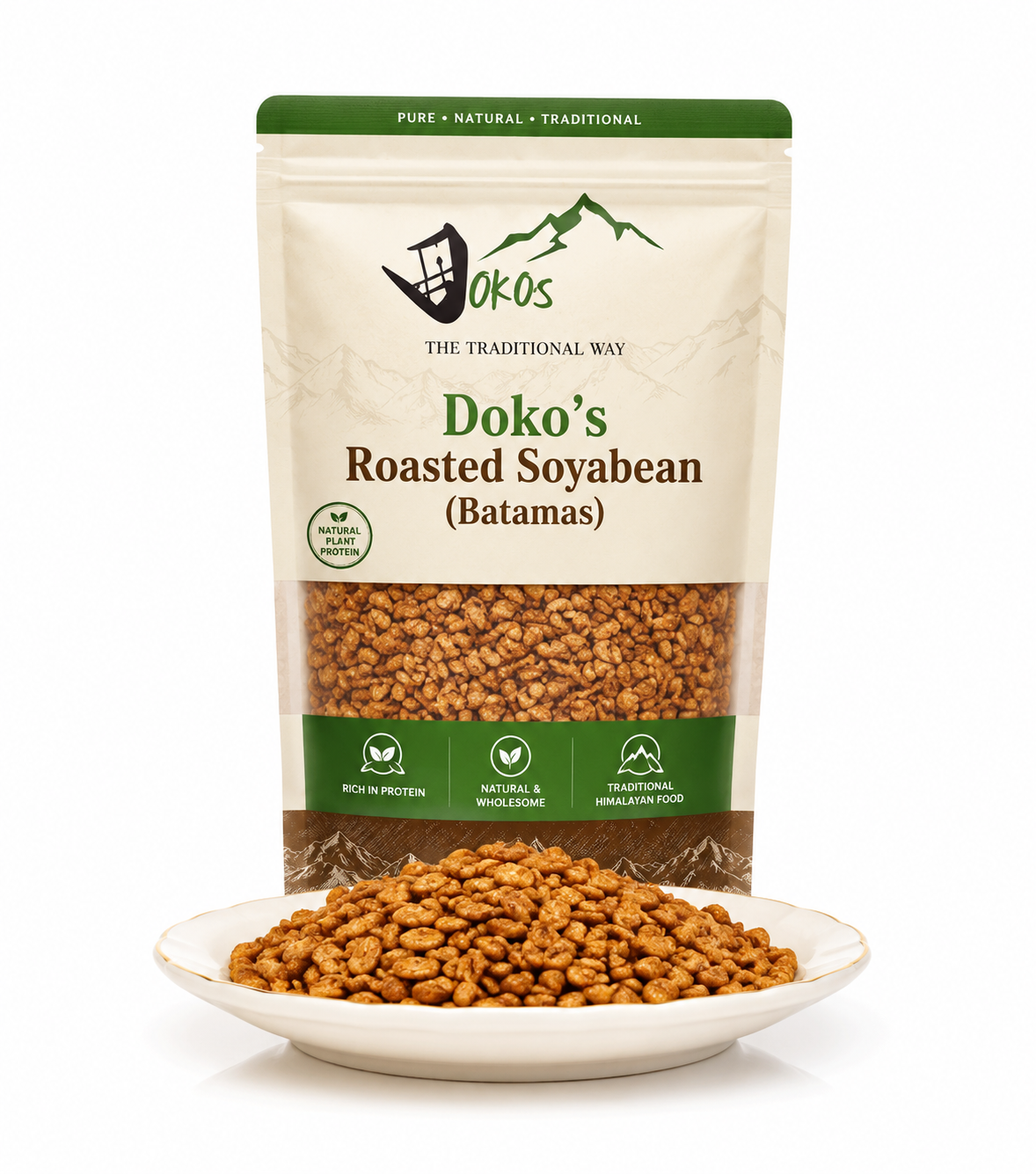 Dokos Roasted Soyabean Batamas traditional Himalayan snack in premium kraft pouch packaging