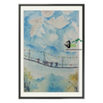 Handmade Nepali watercolor landscape painting Miles To Go by Dokos