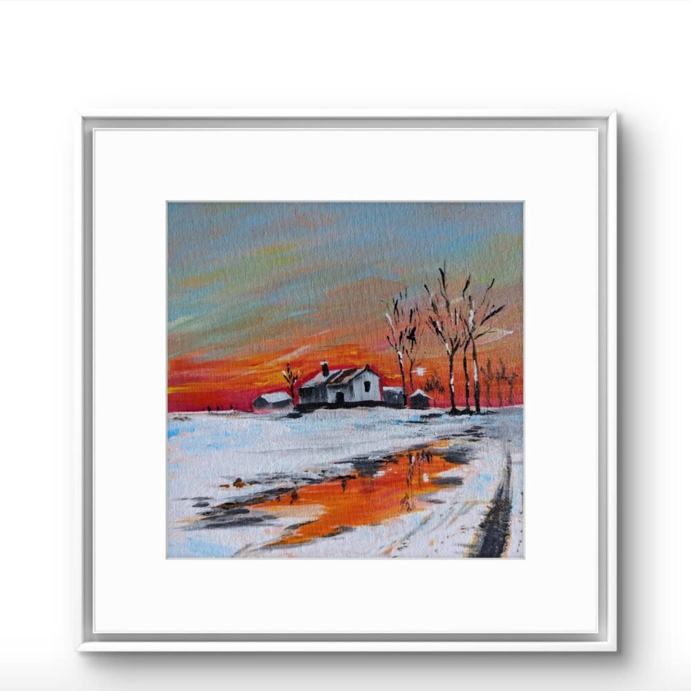 The Last Ember | Handmade Winter Landscape Acrylic Painting  – 6 x 8