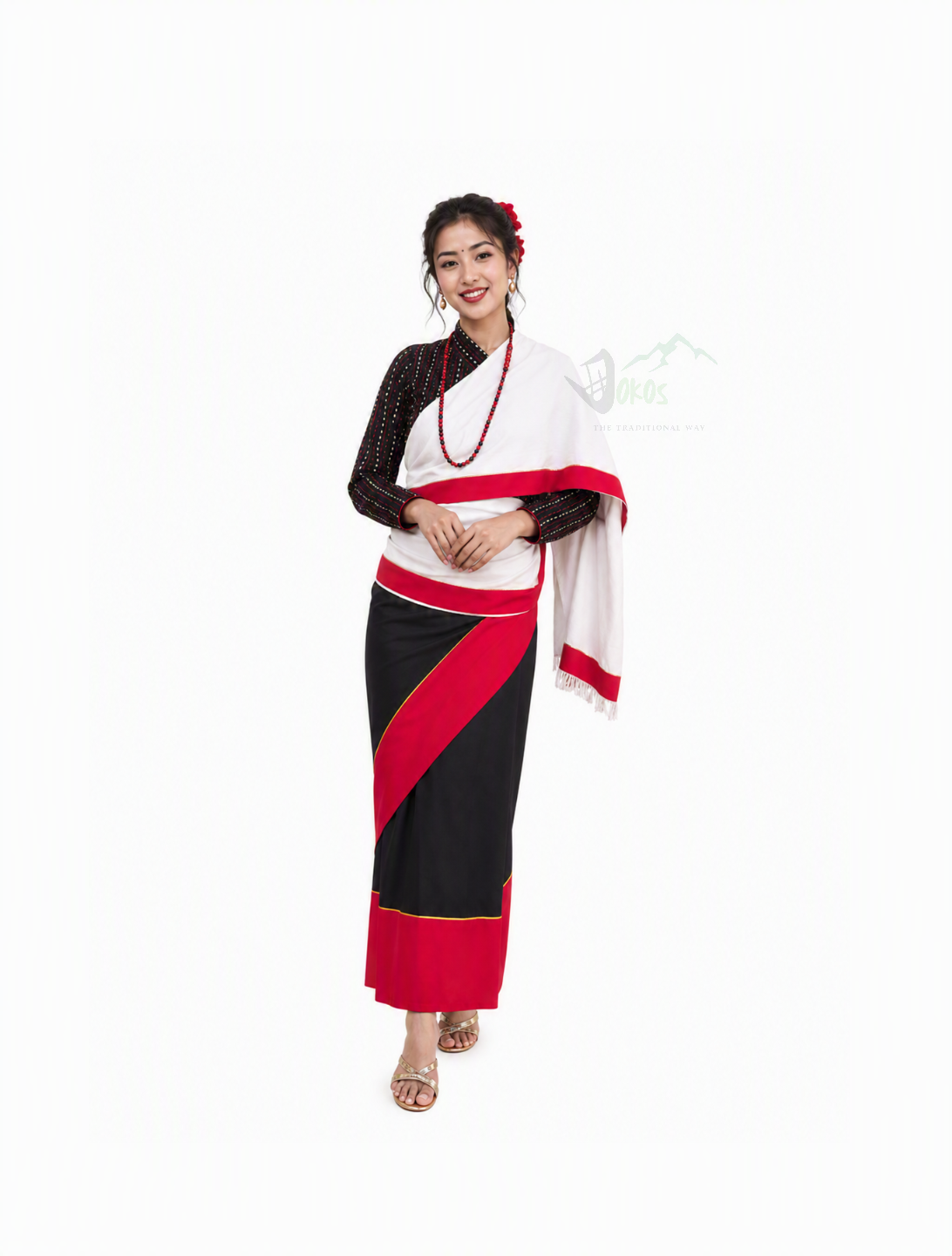Haku Patasi Newari Traditional Dress for Women – Black and Red Ethnic Wear from Nepal