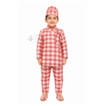 Chhetri Boys Traditional Clothing Set in Red & White with Dhaka Topi