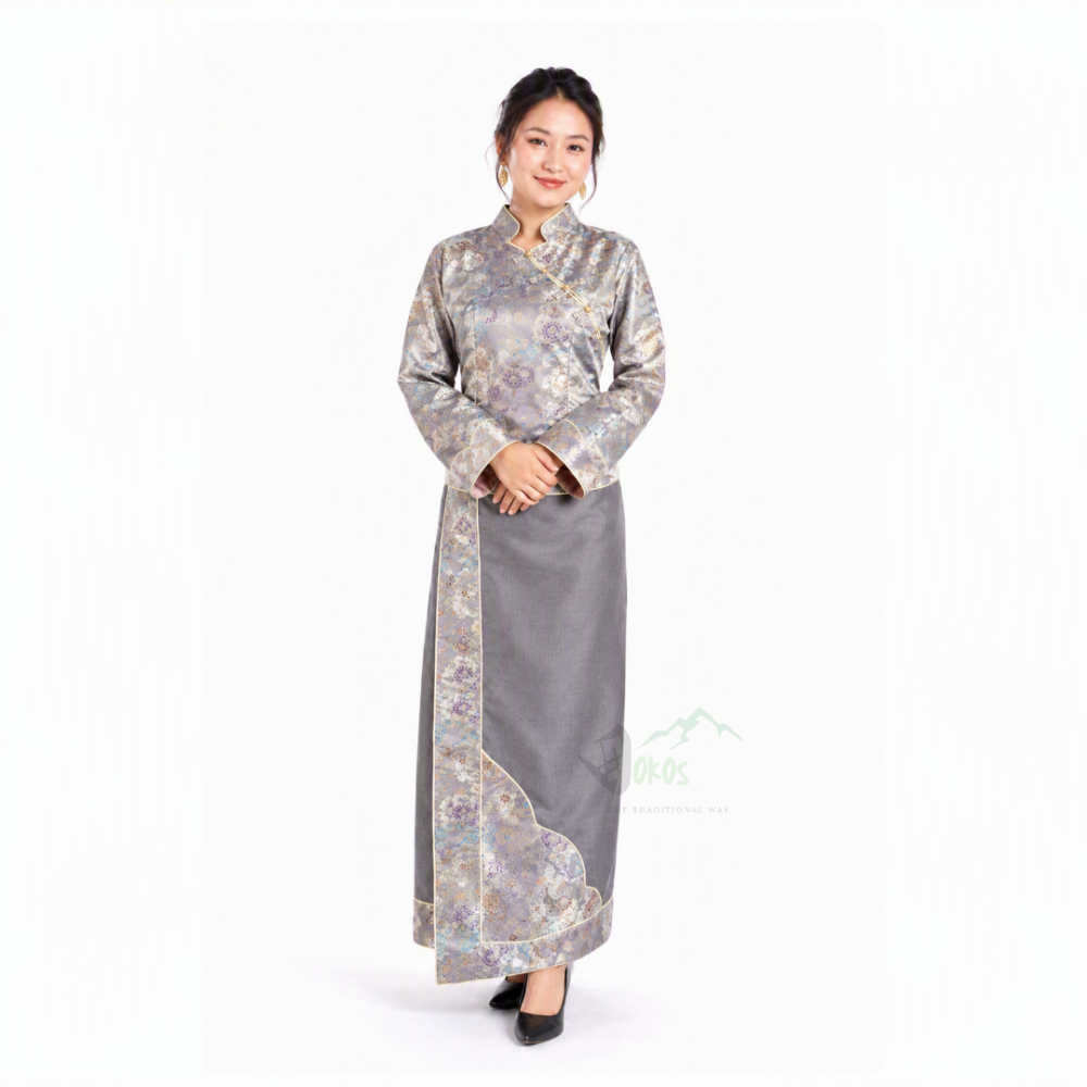 Tamang Traditional Dress for Women (grey-lavender) | Authentic Himalayan Cultural Wear | Dokos