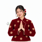 Maroon traditional Nepali Chaubandi Cholo with gold embroidery and cream-gold piping