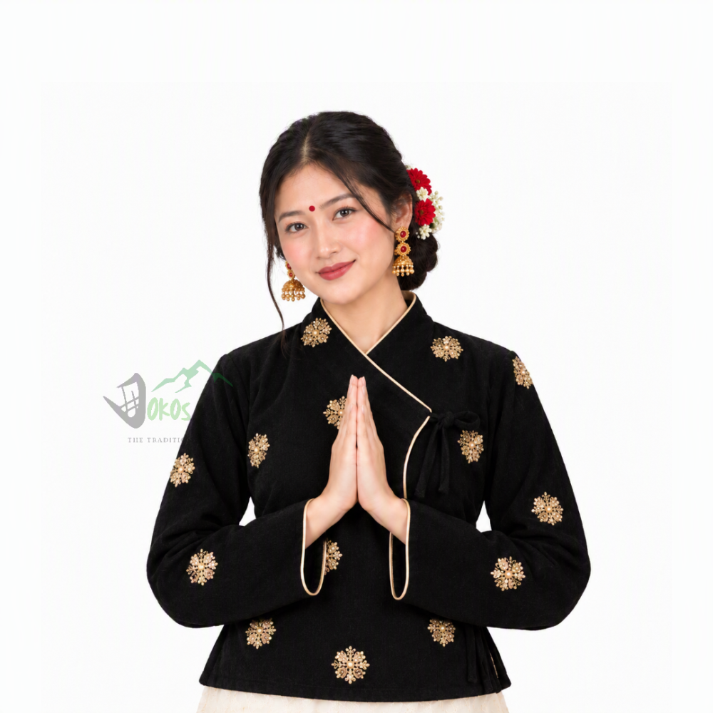 Traditional Nepali Chaubandi Cholo (Black) | Dokos