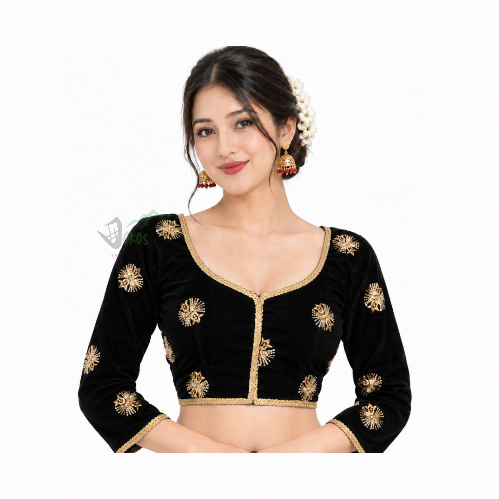 Traditional Nepali Chaubandi Cholo Blouse (Black) | Dokos