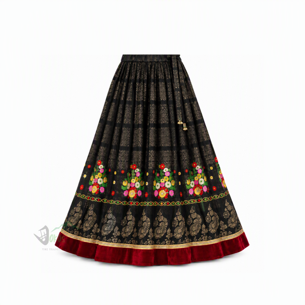 Magar/Gurung Lehenga for Women – Black & Maroon Floral Design | Dokos