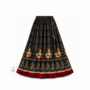Black and maroon traditional lehenga with colourful floral motifs and gold patterned border