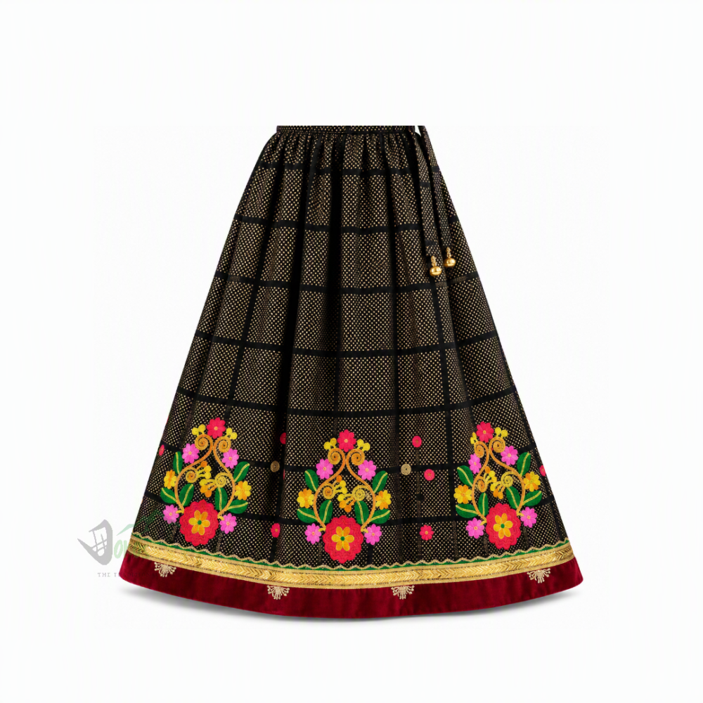 Magar/Gurung Lehenga for Women – Black & Maroon Floral Design | Dokos
