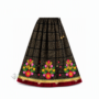 Black and maroon traditional lehenga with colourful floral motifs and gold patterned border